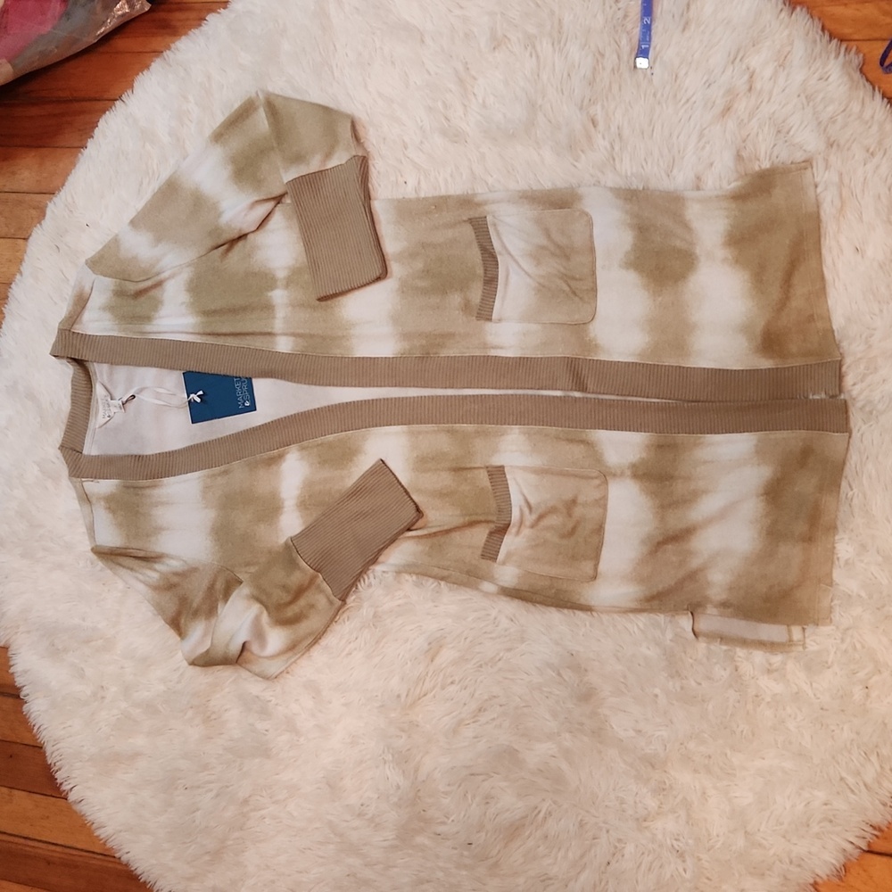 Market & Spruce open front cardigan in tan and white